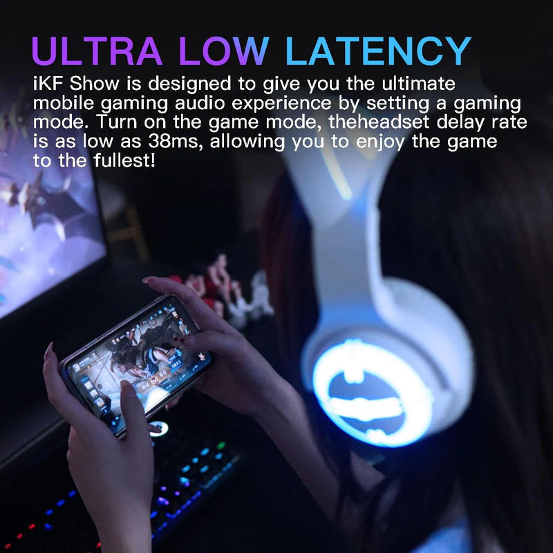 iKF Show Cat Headset Wireless Bluetooth Game Cute Girl Gaming headphone